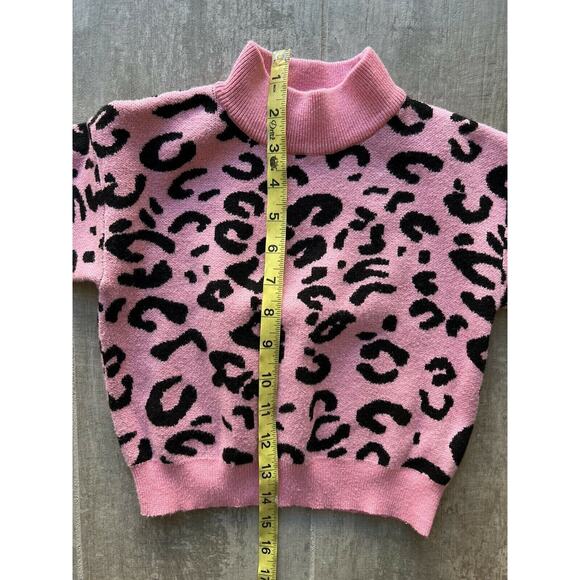 Toddler Kids Knit Leopard Print Pink Black Sweater Top Mock Neck Soft Stretch 2T - Picture 7 of 9